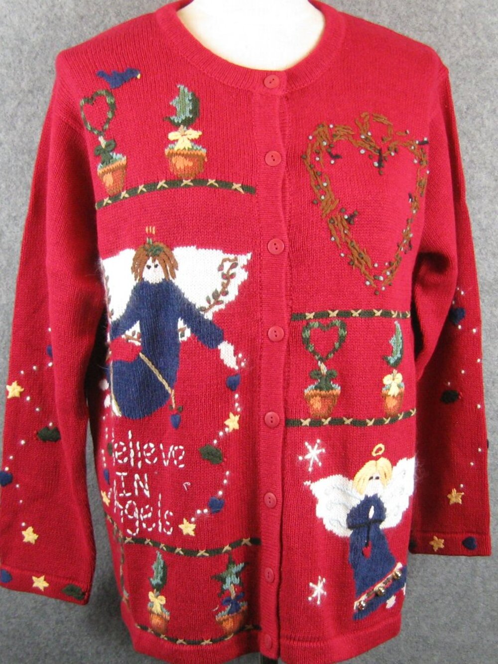 Quacker Factory Believe In Angels Cardigan Sz M Red